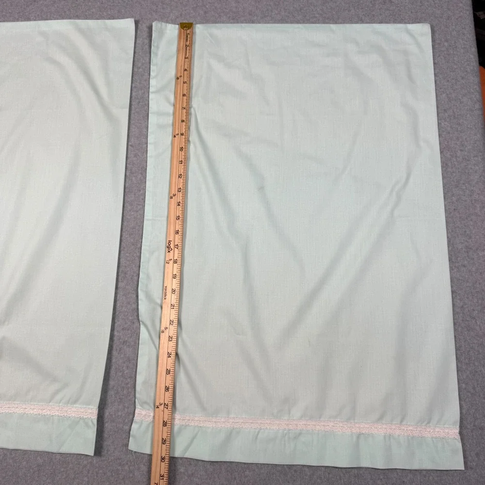 Vintage Mint Green Pillowcase Pair Lace Trim Butterfly Applique Standard Size